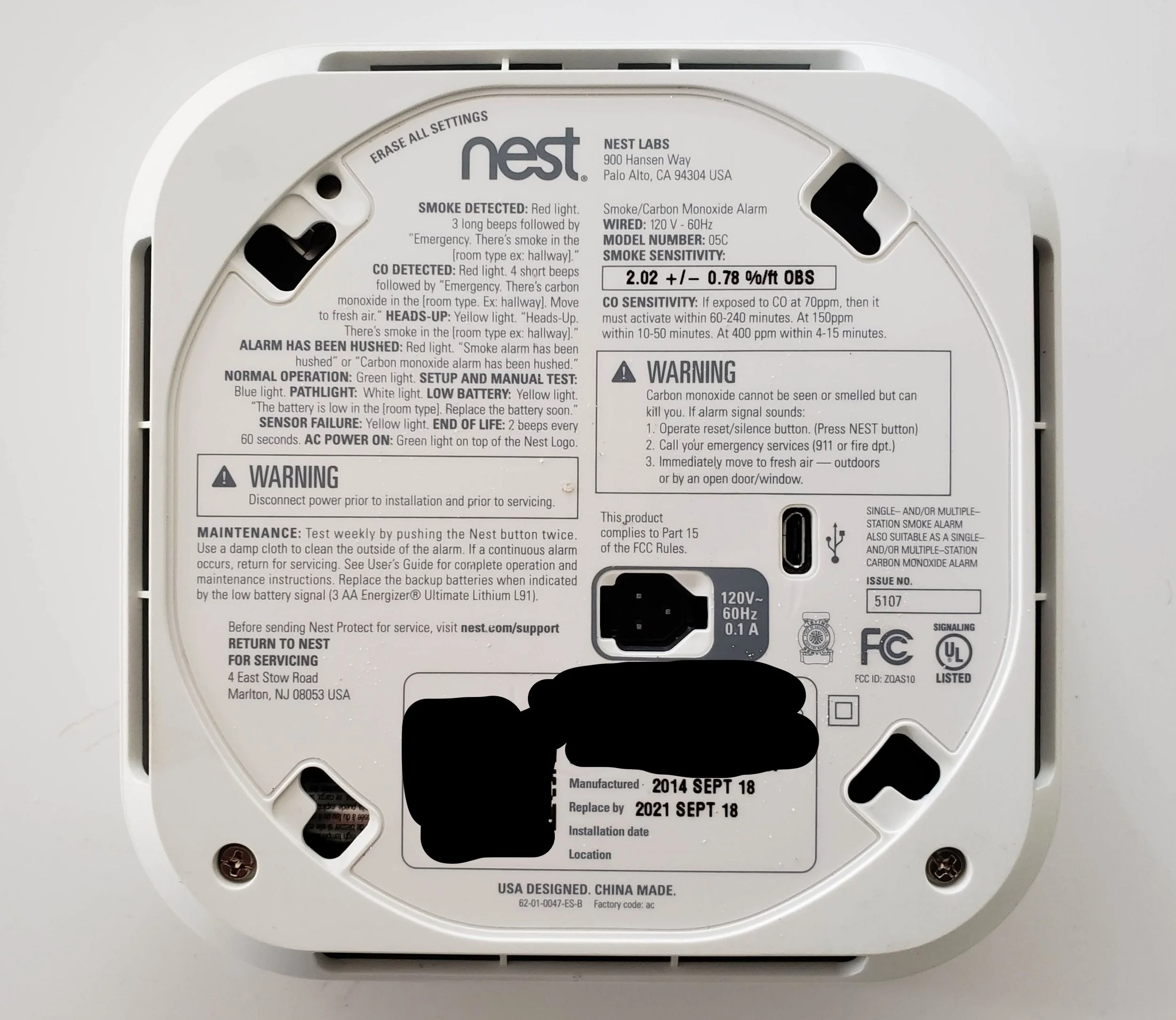 Nest smoke on sale alarm battery life